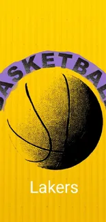 Yellow basketball wallpaper with purple and sports theme.