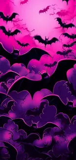 Purple and pink bat swarm wallpaper for mobile devices.