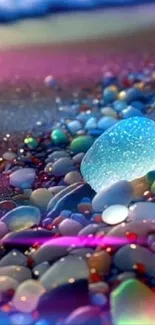 Colorful pebbles on a vibrant fantasy beach.