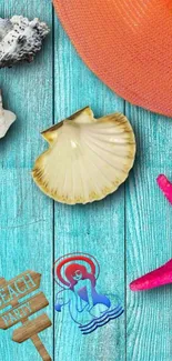 Vibrant beach theme with seashells and tropical elements.