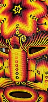 Vibrant orange and yellow beaded mask design wallpaper.