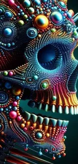 Colorful beaded skull art with intricate design