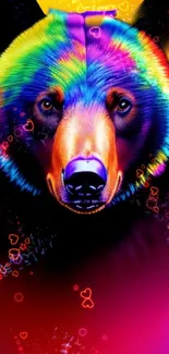 Vibrant, colorful bear with rainbow hues on a mobile wallpaper.