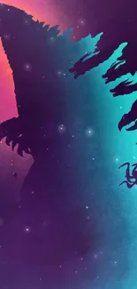 Silhouette of beast in vibrant gradient wallpaper.