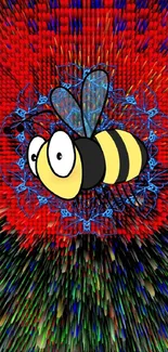 Colorful abstract wallpaper with a cartoon bee in vibrant red tones.