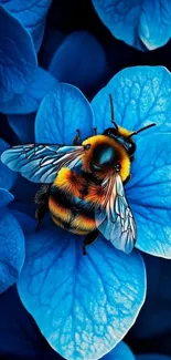 Bee resting on vibrant blue flower