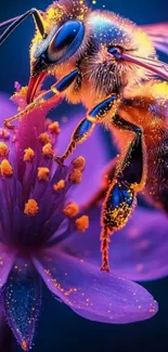 Close-up of a bee pollinating a purple flower.