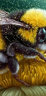 Close-up of a bee on a yellow flower, detailed and vibrant.