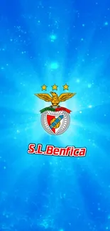 Benfica emblem on a glowing blue background wallpaper.