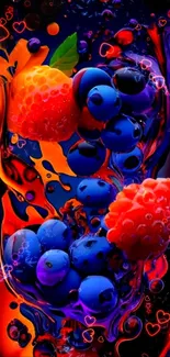 Colorful and vibrant berry fruit wallpaper design for mobile phones.