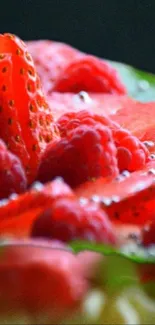 Close-up of vibrant strawberries and raspberries.