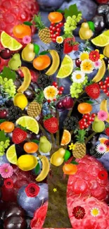 Colorful fruit tree on a berry background wallpaper.