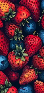 Bright and colorful wallpaper with strawberries and blueberries.