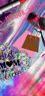 Vibrant abstract wallpaper with Best Mom text.