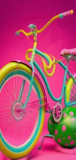 Vibrant neon bicycle art wallpaper with hot pink background.