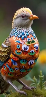 Colorful artistic bird design with vibrant patterns.