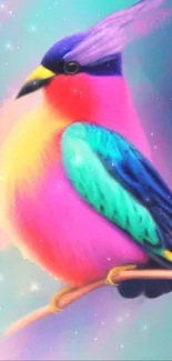 Vibrant and colorful fantasy bird wallpaper with glowing effects.