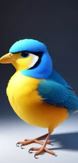 Vibrant blue and yellow bird in artistic mobile wallpaper.