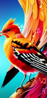 Vibrant bird with colorful feathers on mobile wallpaper.