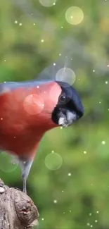 Vibrant bird perched with bokeh background.