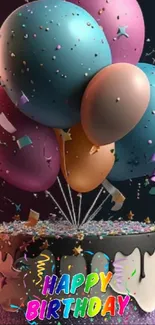 Vibrant balloons atop a birthday cake.