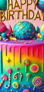 Vibrant birthday cake with colorful decor