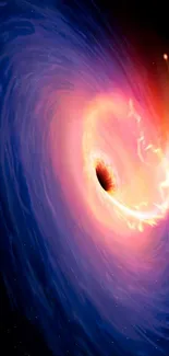 Vibrant black hole with swirling colors in space-themed phone wallpaper.