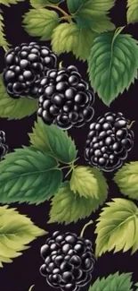 Seamless blackberry pattern with green leaves.