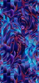 Vibrant blue abstract art with swirling colorful patterns.