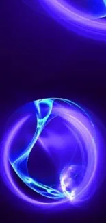 Vibrant blue abstract wallpaper with neon swirls.