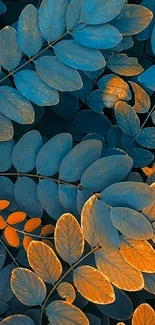 Blue and orange leaves create a vibrant artistic mobile wallpaper.