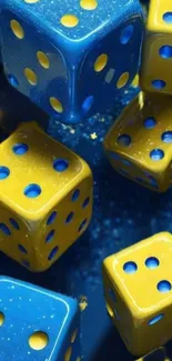 Blue and yellow dice mobile wallpaper with vibrant colors.