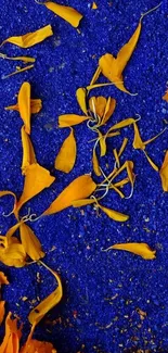 Vibrant wallpaper with yellow petals on a deep blue background.