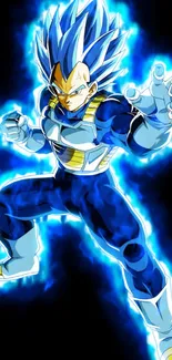 Blue-clad anime character with an energy aura.