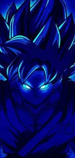 Blue anime warrior in vibrant energy art.