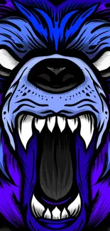 Vibrant illustrated bear face in striking blue hues, perfect for mobile screens.