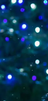 Blue bokeh mobile wallpaper with glowing lights.