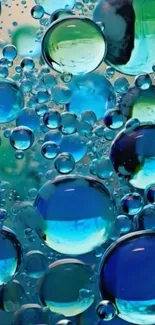 Vibrant blue and green abstract bubbles background.