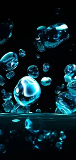 Vibrant blue bubbles floating against a dark background, creating an elegant wallpaper.