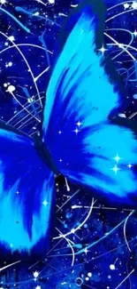 Dynamic blue butterfly abstract wallpaper with vivid colors.