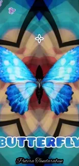 Vibrant blue butterfly with kaleidoscope design.