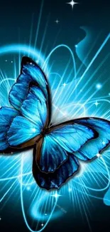 Artistic blue butterfly with glowing light.