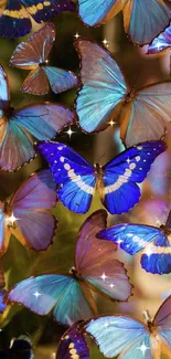 Vibrant blue butterflies creating a mesmerizing mobile wallpaper.