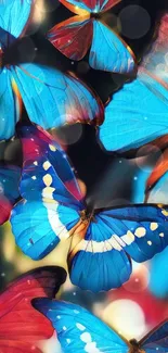 Vibrant blue butterflies with colorful wings