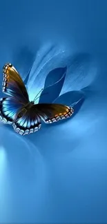 Elegant blue butterfly on serene background.