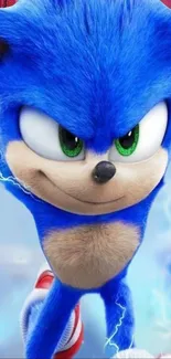 Blue character dashing with electric energy in dynamic action pose.