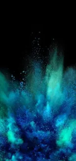 Vibrant blue and green color burst on black background.