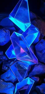 Blue glowing crystals stacked in an abstract design.