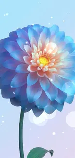 Vibrant blue dahlia with gradient petals on a serene background.