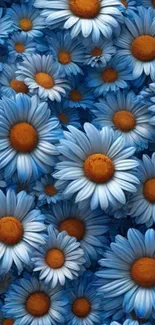 Vibrant blue daisies create a lively, eye-catching mobile wallpaper.